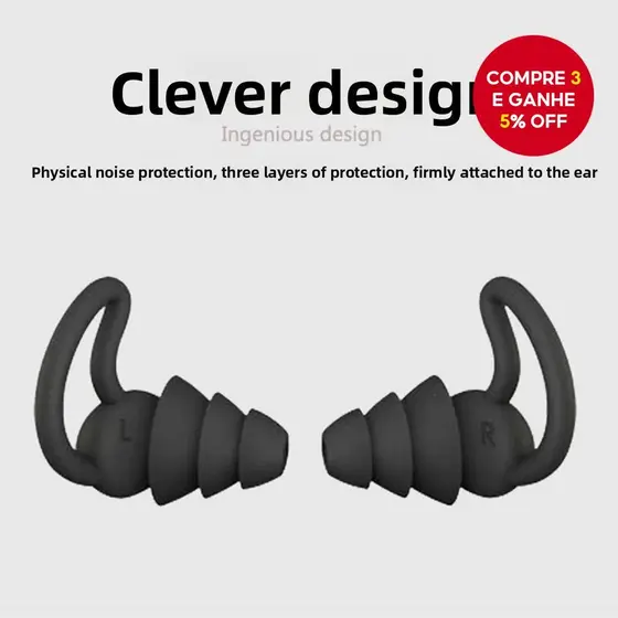 Protetores auriculares, abafadores, máscaras para dormir e natação em 3 camadas, nas cores vermelho, preto e branco.