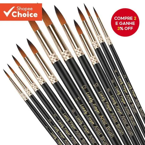 Conjunto De Pincéis De Pintura Profissional , 12 Peças , Ponta Redonda , Cabelo De Nylon , Pincel Acrílico Para A Óleo W