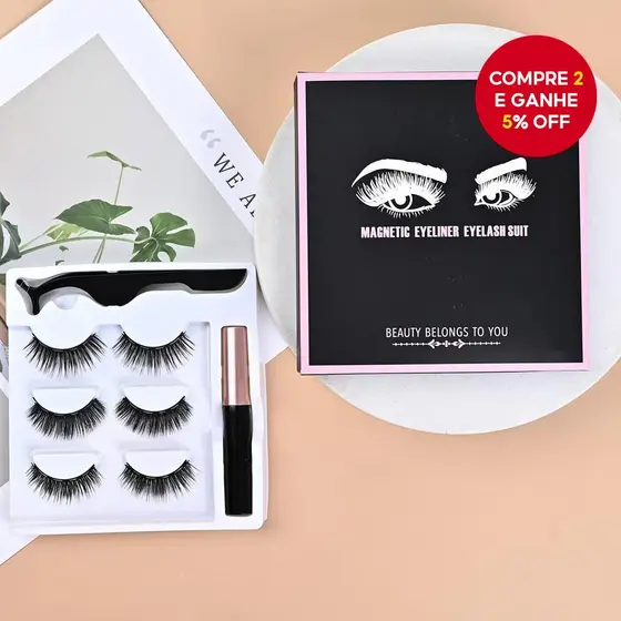 Kit De Cílios Magnéticos E Delineador-Aparência Leve , À Prova De Suor , De Longa Duração Natural