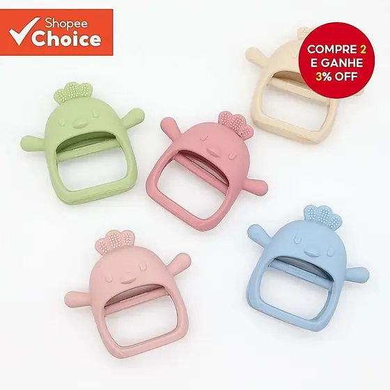 Chupeta de silicone para bebês em formato de galinha, atóxica e fácil de segurar e limpar.