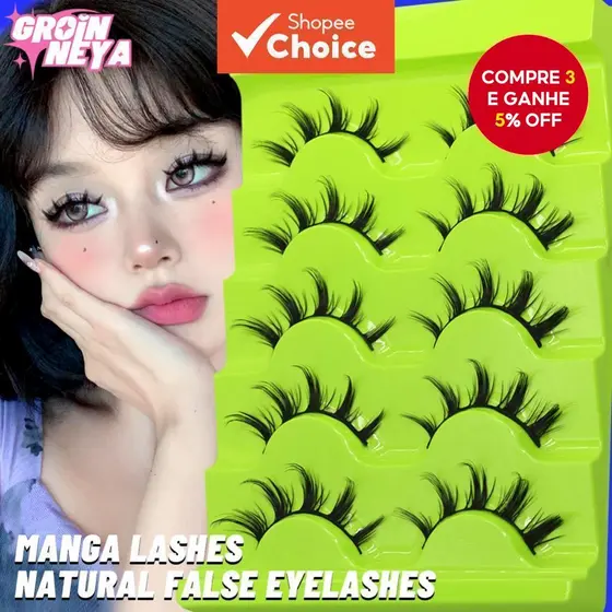 Groinneya Manga Lashes Cílios Postiços Finos E Grossos Para Maquiagem Diária De Namoro