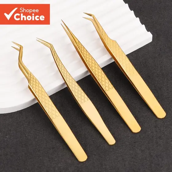 Conjunto De Modelador E Pinça De Cílios De Precisão Em Aço Inoxidável Dourado Com Caixa De Logotipo Personalizada-Aplica