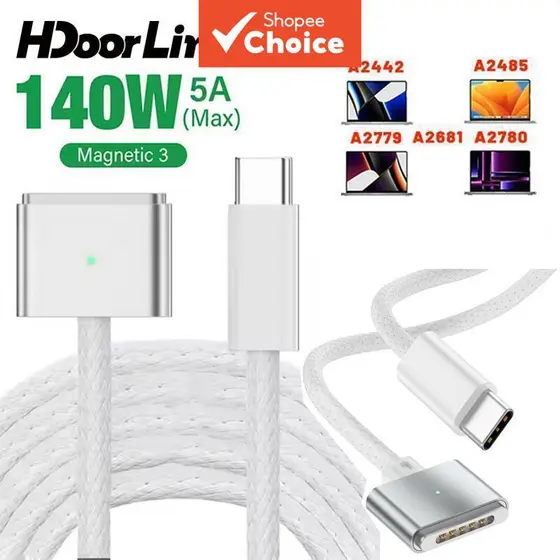 Cabo Adaptador Tipo-C para Magnético 3, Cabo de Carregamento Rápido PD140W Para MacBook Air Pro 14 16 A2442 A2485