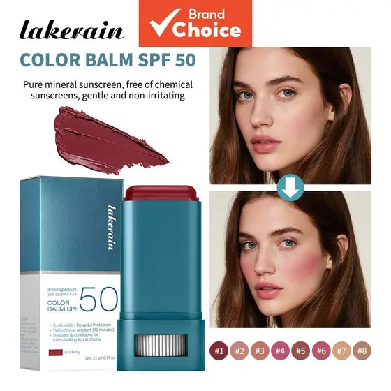 Lakerain Bastão Multifuncional com FPS 50, Blush Protetor Solar para Bochechas, Lábios e Olhos, Proteção contra Luz Azul