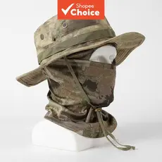Verão Camuflagem Balde Chapéu Conjunto Multifuncional Lenço Pescador Proteção Solar Respirável Máscara Facial