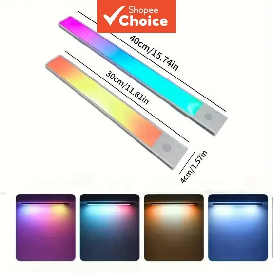 Barra de Luz LED com Sensor de Movimento RGB Recarregável por USB, Magnética para Armário/Guarda-Roupa, Lâmpada Noturna