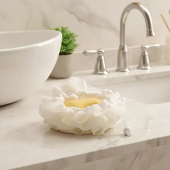 Esponja de Banho com Renda Floral Suave e Material Amigável à Pele - 2 em 1 para Armazenamento de Sabonete e Esfoliador