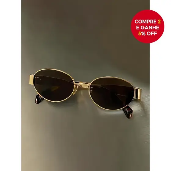 Óculos De Sol Ovais Unissex Designer Armação De Metal Preto Ouro Proteção UV400