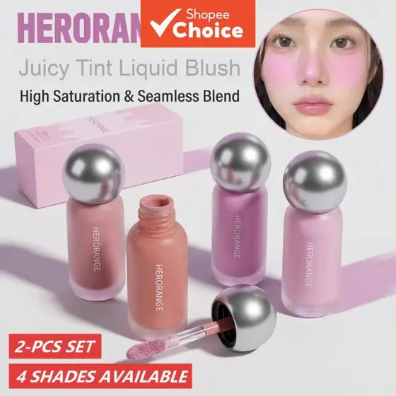 HERORANGE Conjunto Personalizado 2 Peças 6 Cores – Blush Líquido, Toque Natural, Baixa Saturação, Realçador, Visual