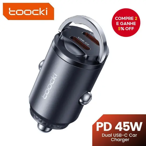Toocki Mini Pull Ring USB C Carregador De Carro QC3.0 PD 33W Carregamento Super Rápido Para Samsung Huawei Adaptador De