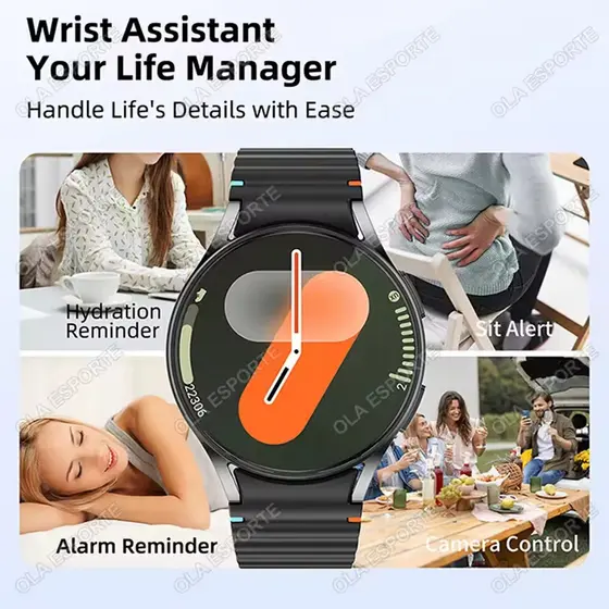 Para Smartwatch Relógio Inteligente Tela Amoled Chamada De Voz Rastreador Freqüência Cardíaca Relógios Esportivos Galaxy