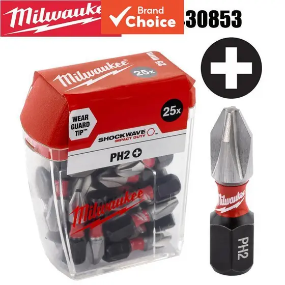 MILWAUKEE SHOCKWAVE PH2 25Mm Bits De Impacto Acessórios De Ferramenta De Chave De Fenda Elétrica De Alta Dureza 25 Unida