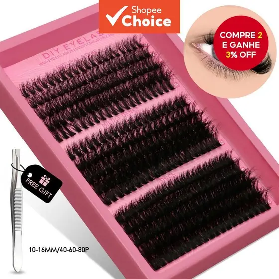 Conjunto de extensão de cílios - 40D, 60D, 80D cílios postiços de vison artificial para uso pessoal 10-16mm aglomerado