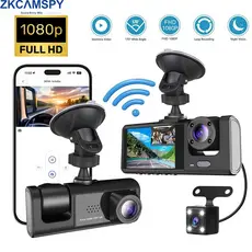 DVR de Carro WiFi com 2/3 lentes Câmera Veicular Dash Cam para Carros Gravador de Vídeo Frontal e Traseira com Visão