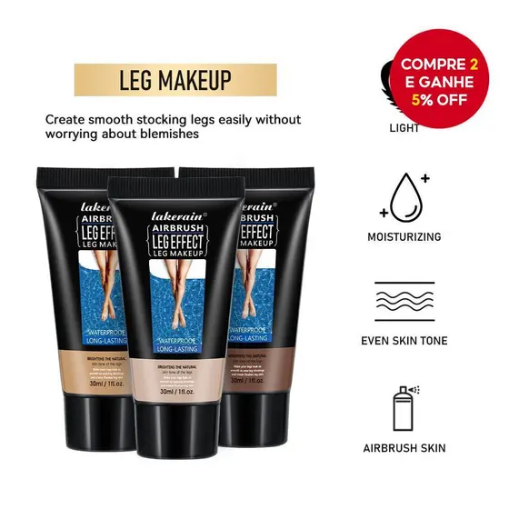 Lakerain Base Fluida para Pernas Sem Imperfeições - Corretivo Corporal para Uniformizar o Tom e Cobrir Tatuagens 30ml