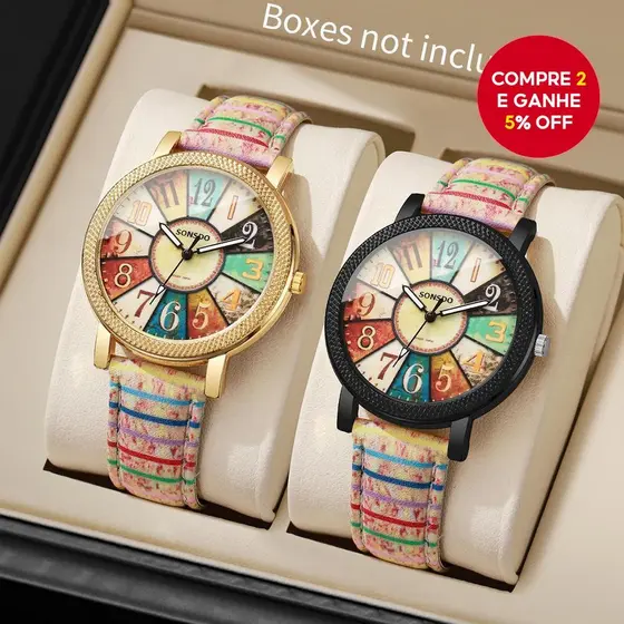 Moda Feminina Pulseira De Couro Quartzo Relógios De Pulso Vintage Árabe Dial Senhoras Relógio (Sem Caixa) 1/2 Pçs