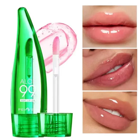 Aloe Vera Mudança Quente Lip Gloss Líquido Transparente Hidratante Anti-Secagem