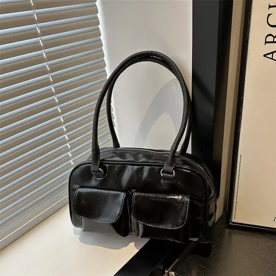 Bolsa De Ombro Feminina Coreana Y2K Com Fivela Brilhante , Couro PU Macio Bolsos Duplos