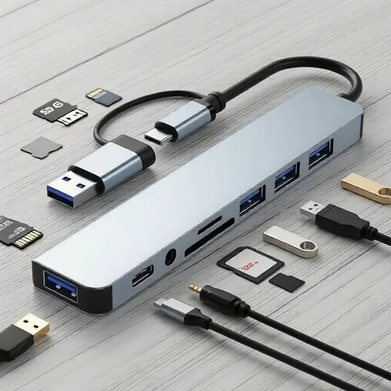 8 Em 1 USB Hub Expansor Dock Type C TF Leitor SD Áudio Compatível Com MacBook Pro ipad HP