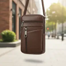 Mini bolsa transversal de couro masculina para celular, carteira de cintura