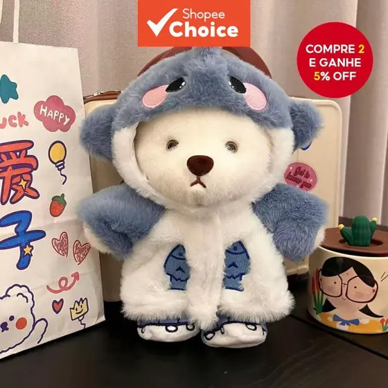 Brinquedo de Pelúcia Tubarão Disfarçado de Urso - Boneca Diferente, Presente Fofo para Meninas