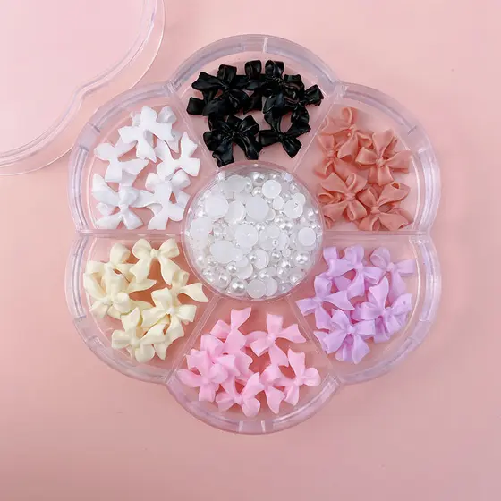1 Caixa de Strass Coloridos em Forma de Laço, Conjunto de Charms para Unhas em 3D com Laços Coloridos para Decoração de