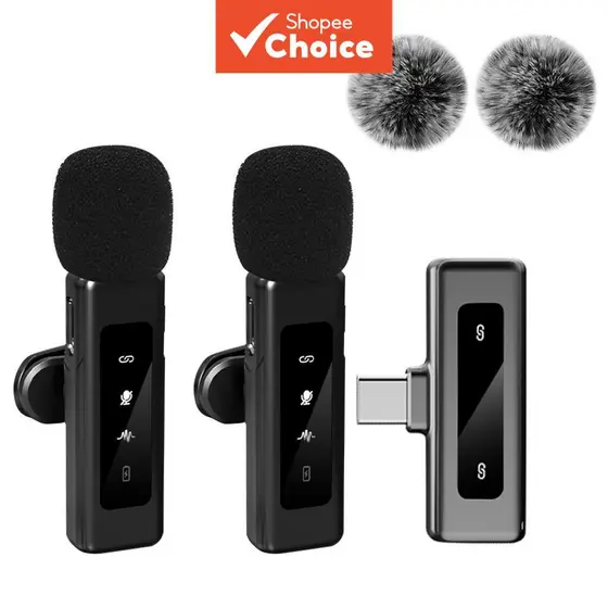 Microfone de Lapela Sem Fio para Android PC com Redução de Ruído, Vlogging, HiFi Estéreo