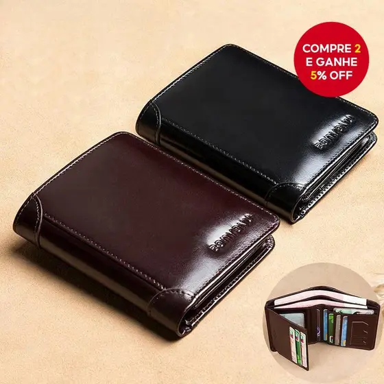 Carteira Masculina De Couro Genuíno Com Bloqueio Rfid, Carteira Trifold Vertical Curta, antirroubo