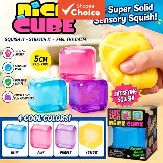 Brinquedo de Apertar TPR Grande – Bloco Alívio de Estresse em Formato de Cubo de Gelo de Maltose e Ventosa Sensorial