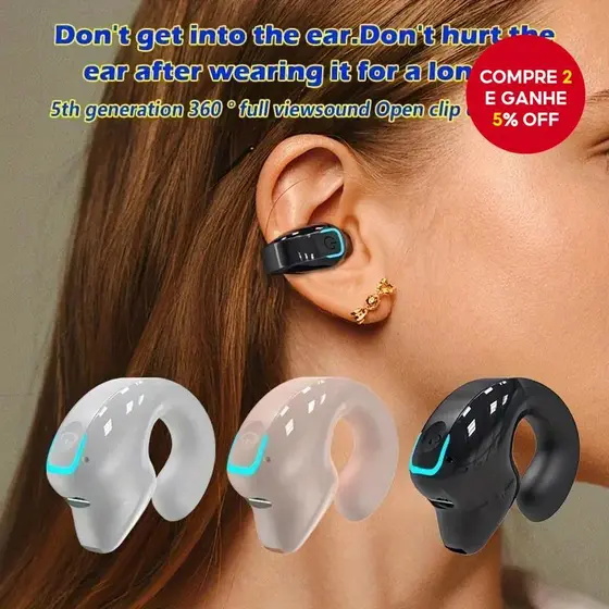 Fone De Ouvido Bluetooth Business Wireless Earbuds-Único Gancho OWS Driver Chamada Viva-Voz Fones Leves E Confortáveis