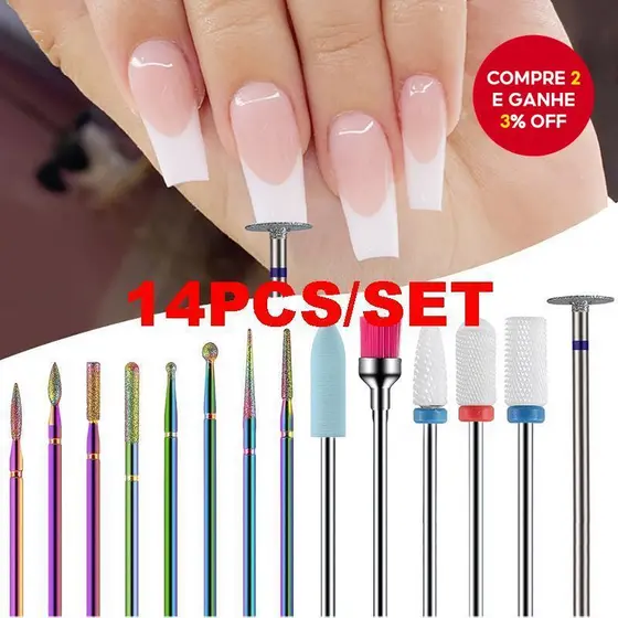 Kit De Brocas Profissional Para Unhas - 14pcs Para Remoção De Esmalte, Fresagem E Pele morta