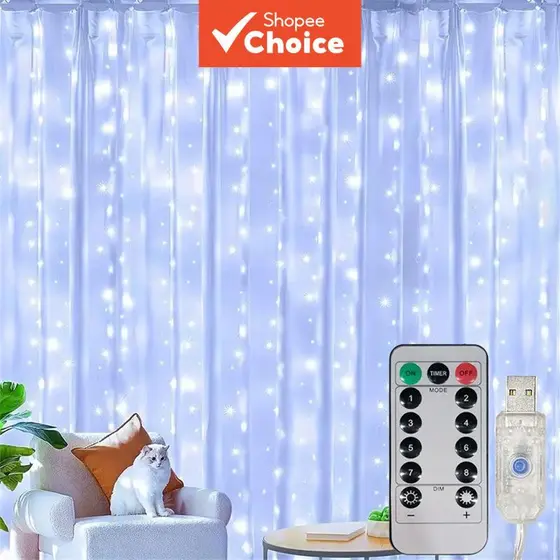 Luzes de Cortina USB, Luzes de Fada LED com Controle Remoto, 8 Modos, Luzes de Cordão Internas para Decoração de Quarto,