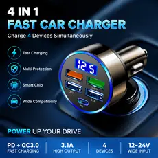 Adaptador De Carregador USB Para Carro QC3.0 PD Carregamento Rápido Com Display Digital De Tensão Eletrônica Automotiva