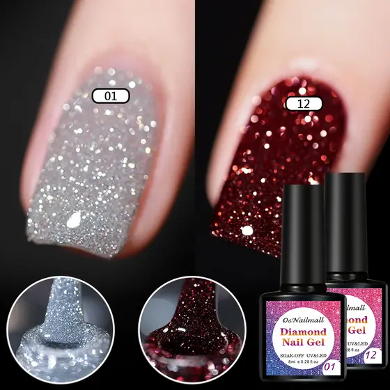 Esmalte Gel De Com Glitter E Reflexo Em 2 Cores, Cola Para Unhas, Disco De Unhas Quebradas, Diy Arte Das Unhas