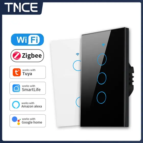 Trabalha com Tuya Wifi/Zigbee RF433 Interruptor de Parede Inteligente dos EUA 1/2/3/4 Gang Botão Sensível ao Toque Sem