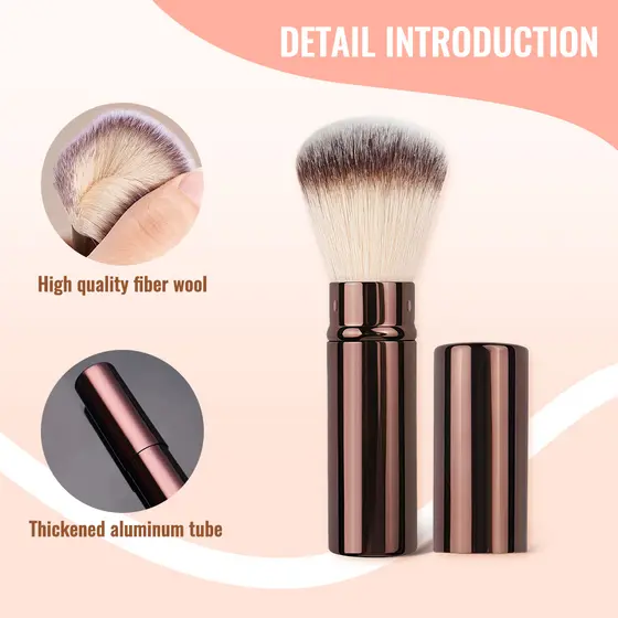 Novo Pincel de Blush Retrátil 1Pc, Ferramenta de Maquiagem Portátil com Tampa, Pó Solto e Blush Ultra-Fixador