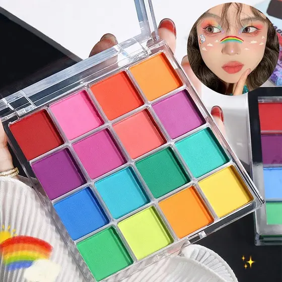 Paleta De Sombras Arco-Íris Rosa 4 Em 1 De 16 Cores , Pigmento Alto Brilhante , À Prova D'água E De Suor , Sem Queda