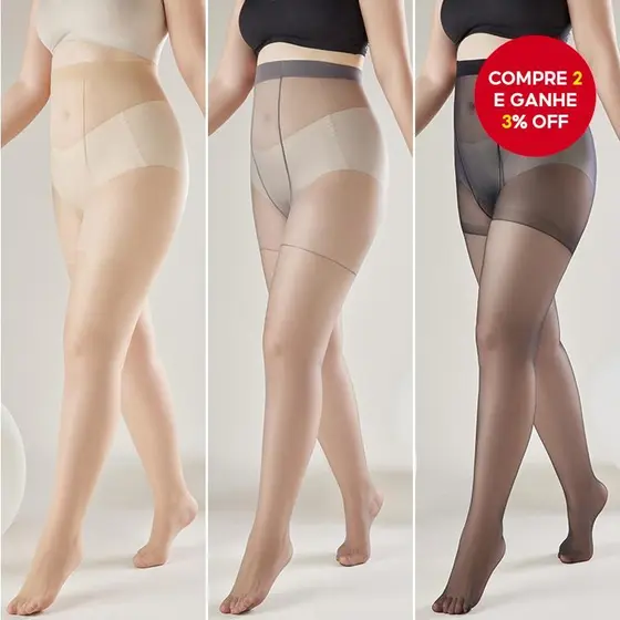 Meias Transparentes Plus Size 20d Ajuste Seguro Para Mulheres Até 125kg Tom Preto/Pele