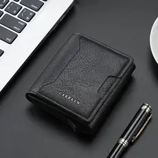 Carteira De Couro Masculina Elegante Curta Vertical-Porta-Cartões Multifuncional Unissex Com Vários Slots E Bolso Para M