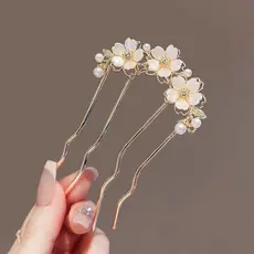 Pente De Cabelo De Flor Vermelha Branca Estilo Coreano Acessórios 4 Pernas Para Mulheres