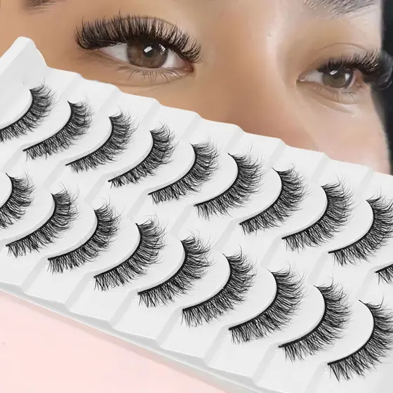 10 Pares De Cílios Postiços De 6-18 Mm Cruzados Fofos Bagunçados Adequados Para Namoro E Uso Diário