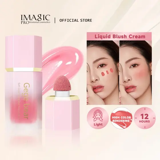 Creme de Blush Líquido com Pincel Flocking, Bastão de Blush Leve e Sedoso para Realçar o Rosto, Estilo Coreano.
