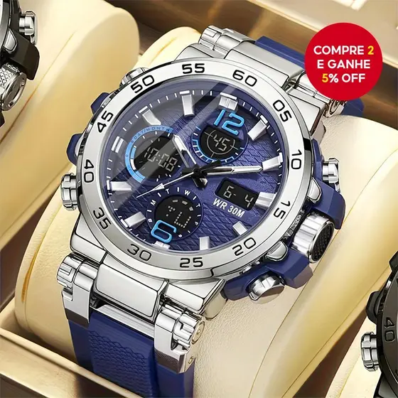 Relógio De Pulso Esportivo Digital Para Homens LED Pulseira De Silicone Com Display Duplo À Prova D'água