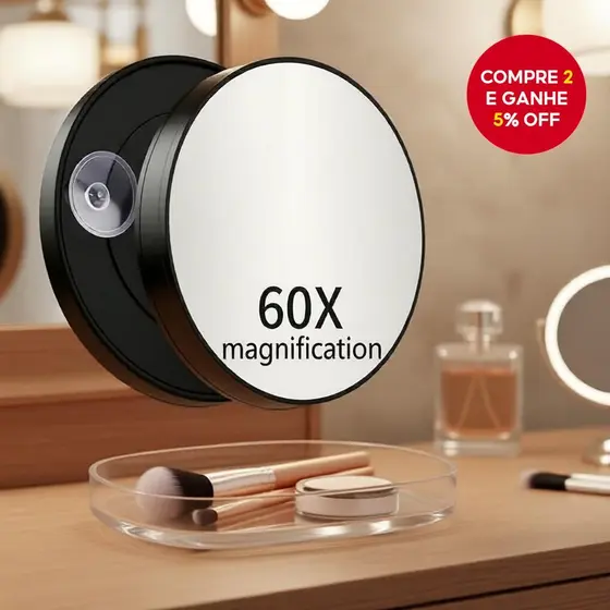 Espelho de Maquiagem com Ventosa e Lente de Aumento 60x, Portátil