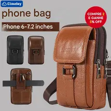 Carteira De Cintura De Couro Masculina – Capa De Telefone Com Clipe Para Cinto , Crossbody De 3 Bolsos E Bolsa