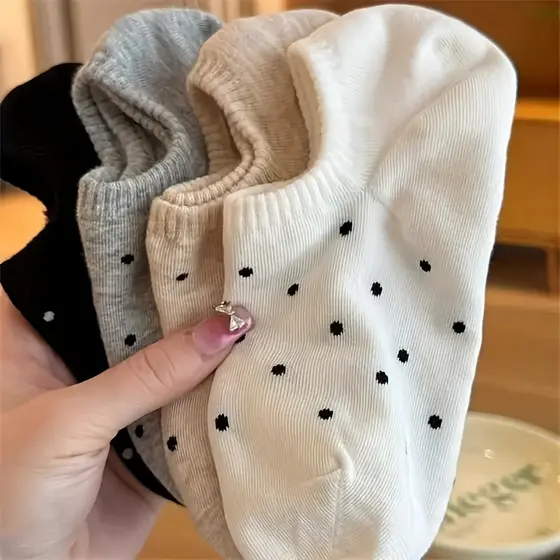 4 Pares De Meias Com Estampa De Bolinhas , Casuais E Simples De Corte Baixo Invisíveis Para Barco Femininas