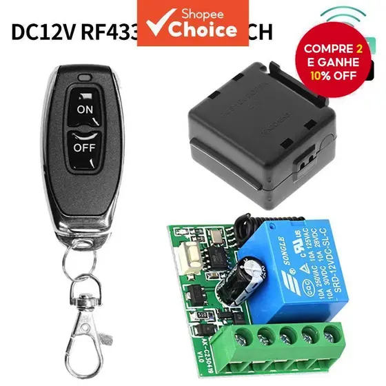 Interruptor de Controle Remoto Sem Fio 433Mhz 12V 1CH RF 10A Receptor de Relé e Transmissor 2CH Para Fechadura