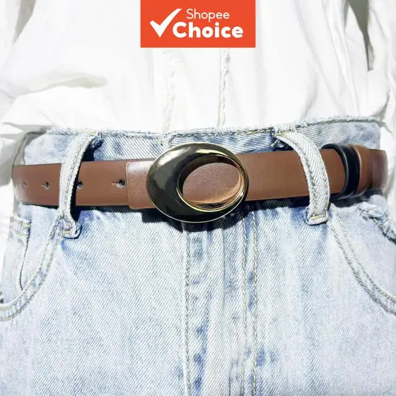 Cinto De Couro Feminino Dupla Face Brilhante Fivela Redonda Casual Para Jeans