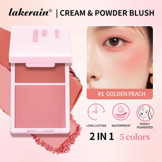 Lakerain Dual-Color Blush Cosmetics : Creme E Pó Em Pêssego-Longa Duração , Pigmentado , Sedoso Com Tons Naturais Para E