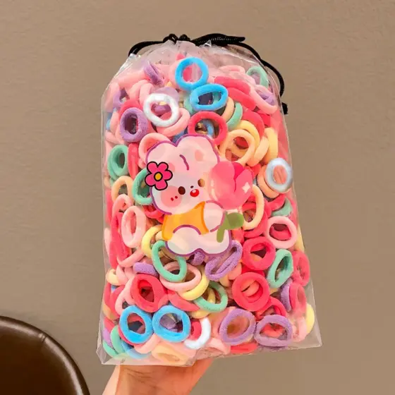 Novos 100pcs Faixas De Cabelo Elásticas De Estilo Aleatório - Faixas De Nylon Coloridas Para Rabos De Cavalo De Meninas
